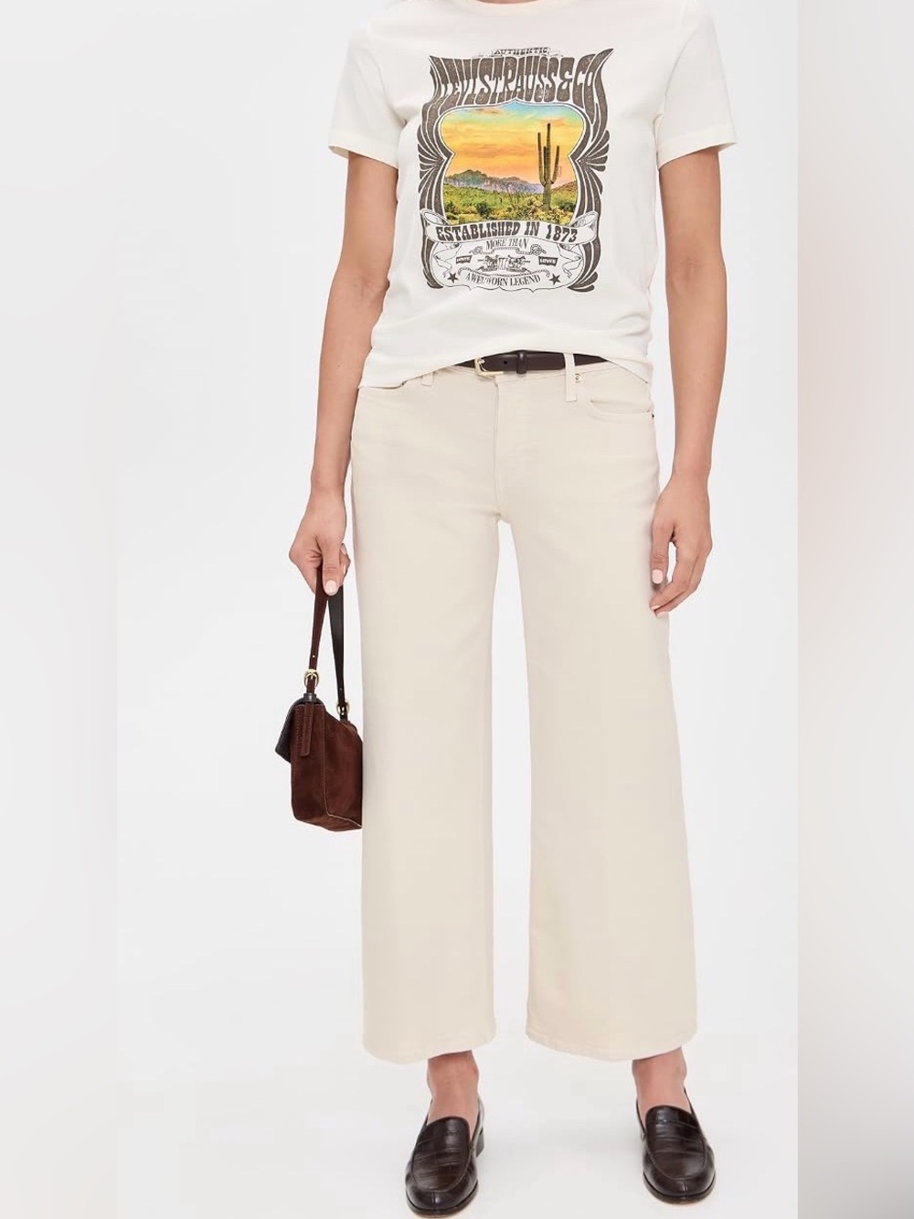 Re/Done Mid-Rise Wide-Leg Crop Jeans in Cream —- worn just once